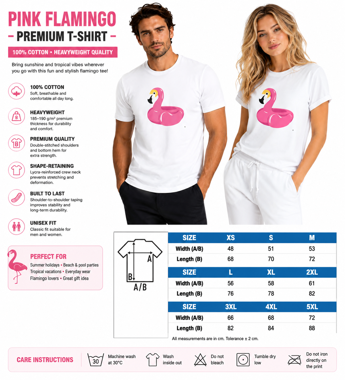 Pink Flamingo T-Shirt – 100% Premium  Cotton Tropical Graphic Tee