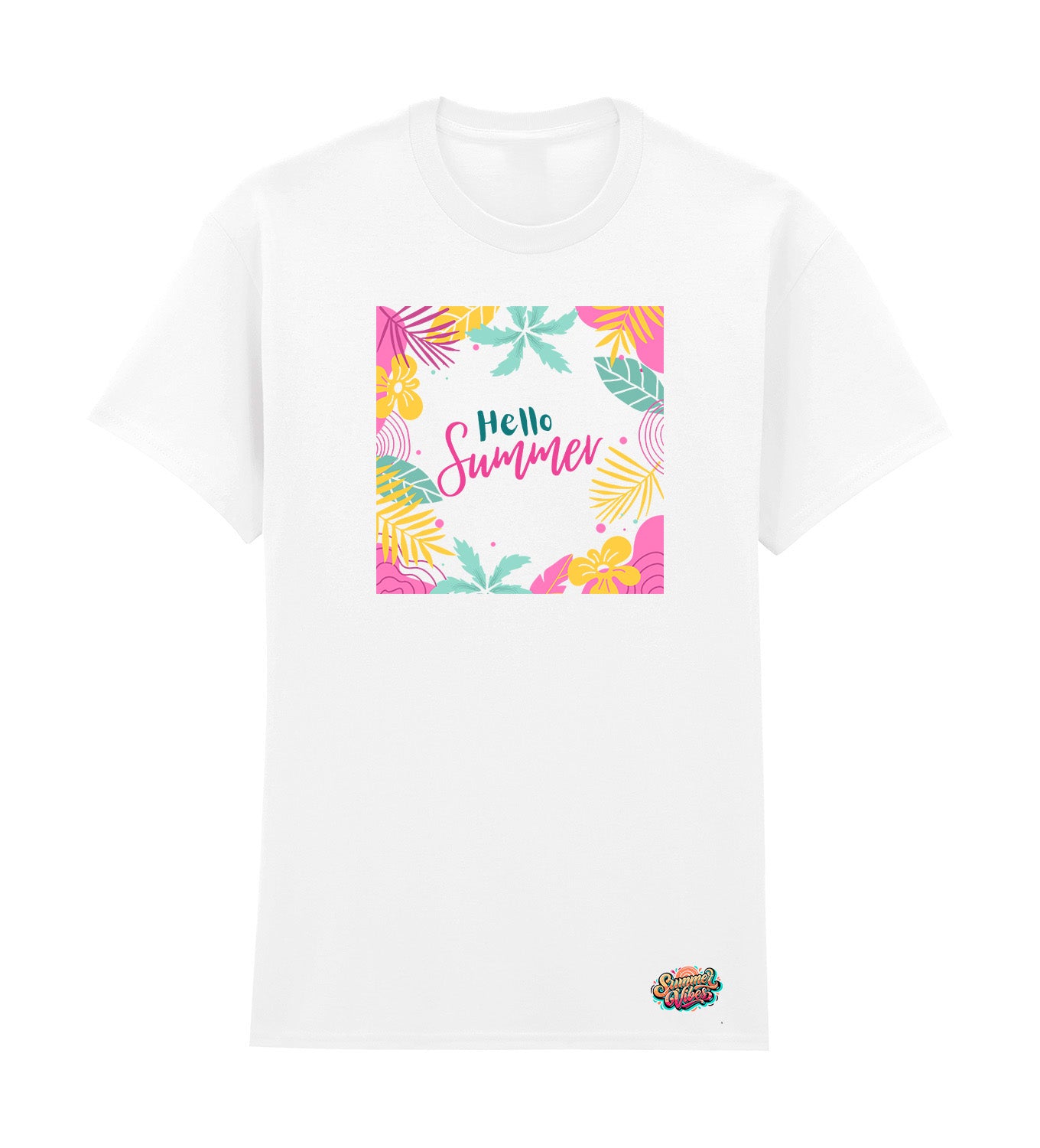 Hello Summer Premium Cotton T-Shirt – Tropical Floral Graphic Tee 🌴☀️🌺