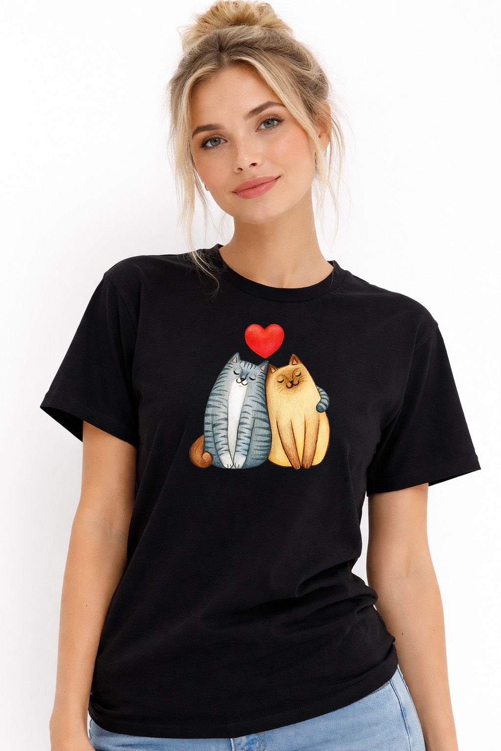 Cute Cats Love T-Shirt – Hugging Cats Graphic Tee, Unisex Premium Cotton Gift Shirt