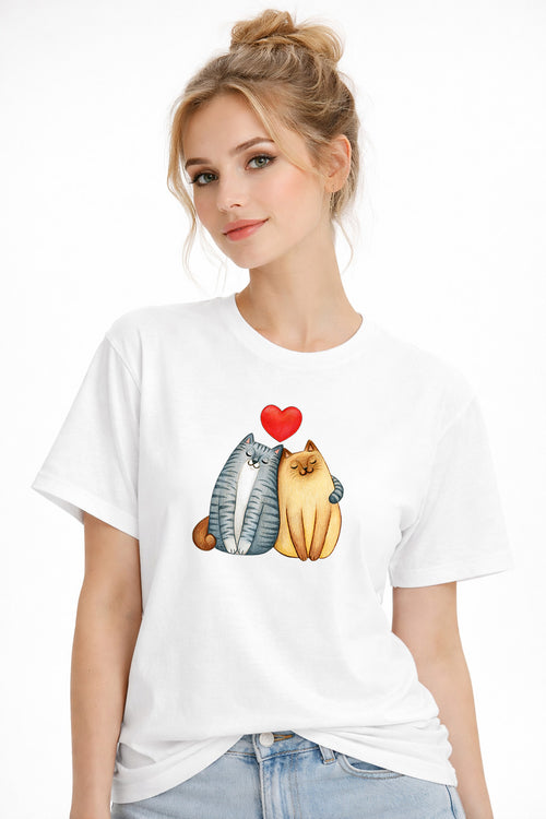 Cute Cats Love T-Shirt – Hugging Cats Graphic Tee, Unisex Premium Cotton Gift Shirt